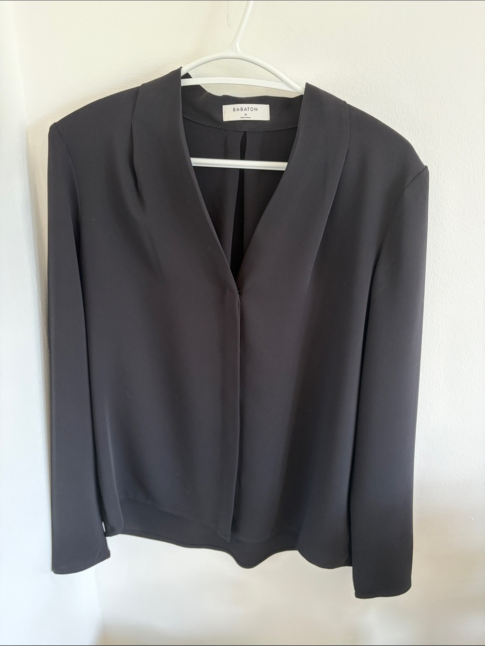 Babaton Akira Black V-Neck Draped Long Sleeve Blouse